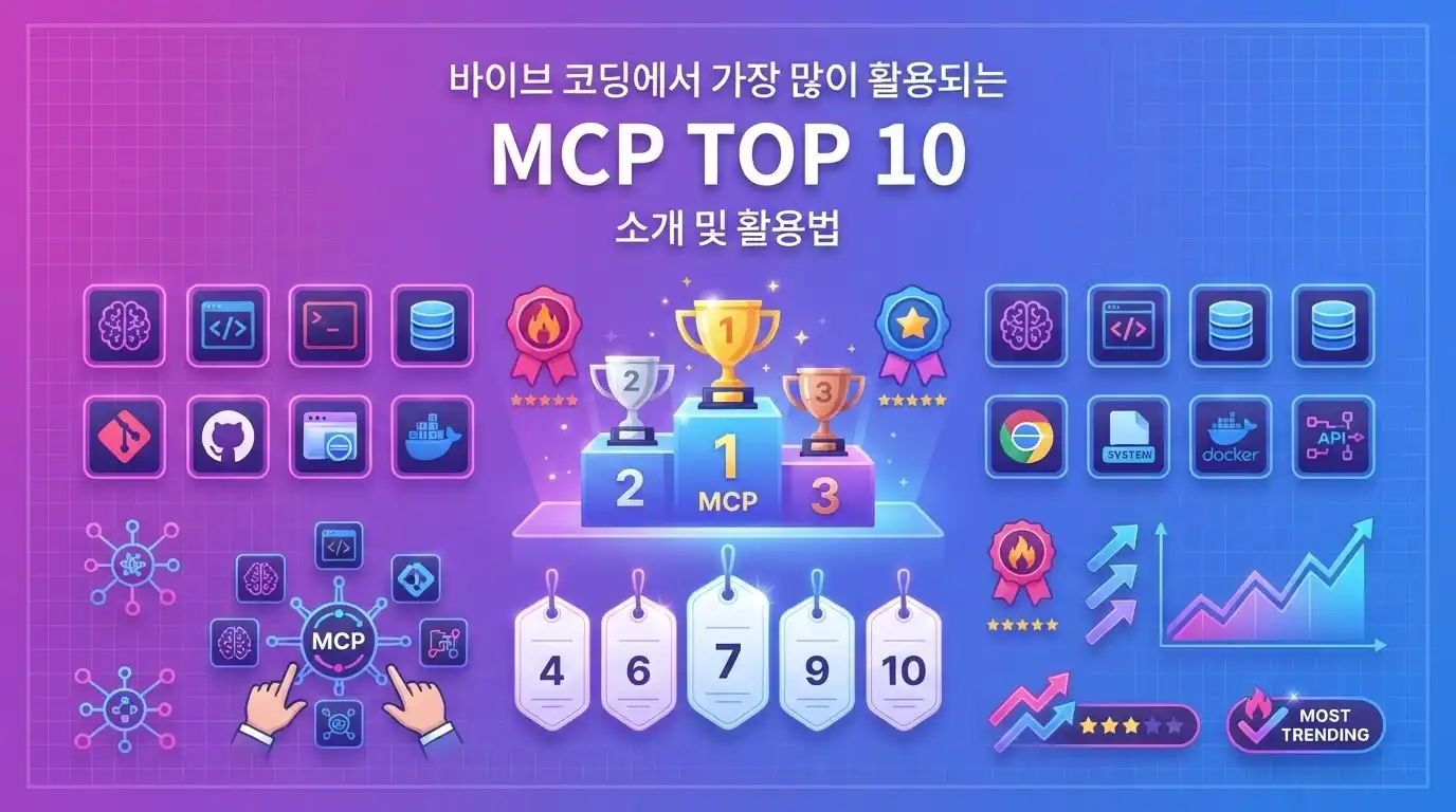 AI Agent와 다양한 MCP 서버가 개발 도구, 브라우저, 데이터베이스, GitHub와 연결되는 구조를 표현한 대표 이미지
