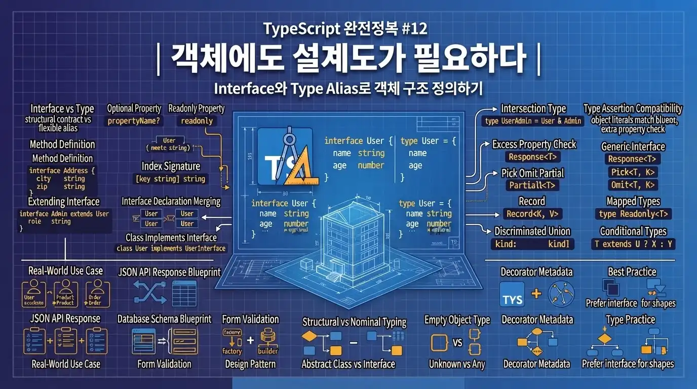 TypeScript 객체 타입과 type 별칭으로 데이터 구조를 설계하는 방법을 설명하는 대표 이미지