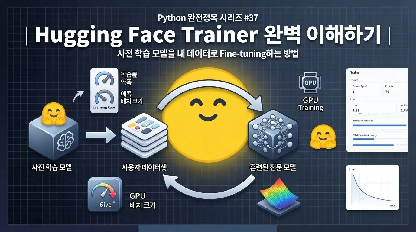 Python에서 Hugging Face Trainer로 사전 학습 모델을 Fine-tuning하는 방법을 설명하는 대표 이미지