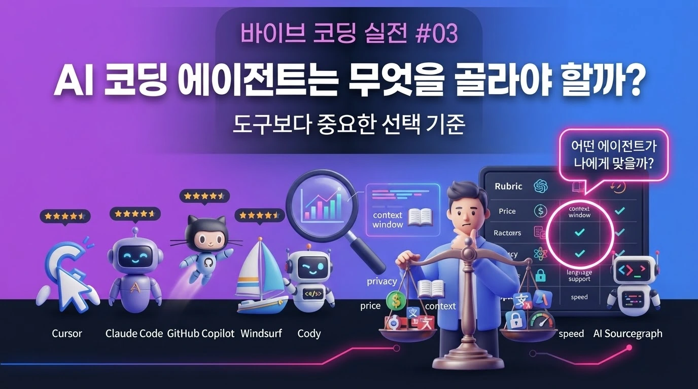 AI 코딩 에이전트를 선택할 때 프로젝트 이해력과 실행 능력을 비교하는 대표 이미지
