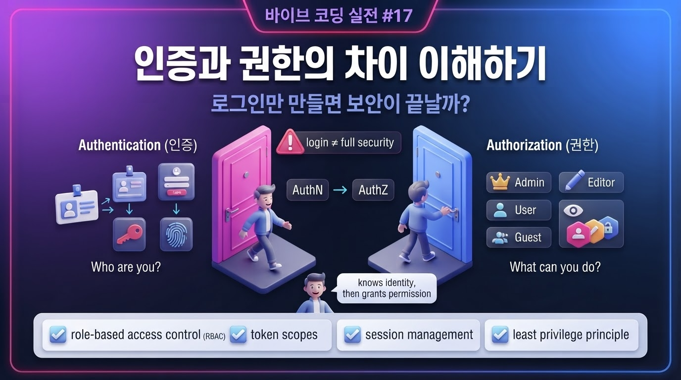 바이브 코딩에서 로그인 이후 인증과 권한, Supabase RLS로 사용자별 데이터 접근을 제어하는 방법을 설명하는 대표 이미지
