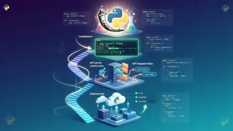 Python Flask 웹 프레임워크와 API 서버 구축 흐름을 표현한 대표 이미지
