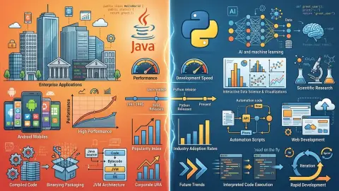 Java와 Python 언어 선택과 백엔드, AI 활용을 상징하는 대표 이미지