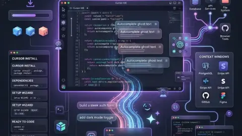 Cursor AI IDE와 바이브코딩 워크플로를 표현한 대표 이미지