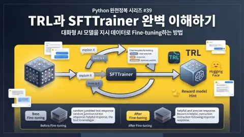 Python에서 Hugging Face TRL과 SFTTrainer로 대화형 AI 모델을 Fine-tuning하는 방법을 설명하는 대표 이미지