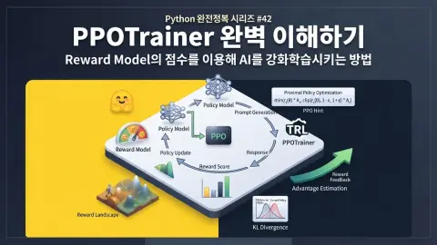 Python에서 Hugging Face TRL PPOTrainer로 Reward Model 점수를 이용해 AI를 강화학습하는 방법을 설명하는 대표 이미지